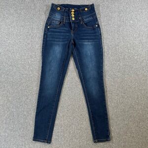 Legend Jeans Women 26 Skinny Blue High Waist‎ Button Fly Gold Hardware Denim